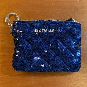 MZ Wallace Sapphire Blue Sequin Flat Metro Key Pouch RFID almost new